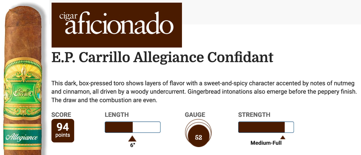 EP Carrillo Allegiance dans Cigar Aficionado