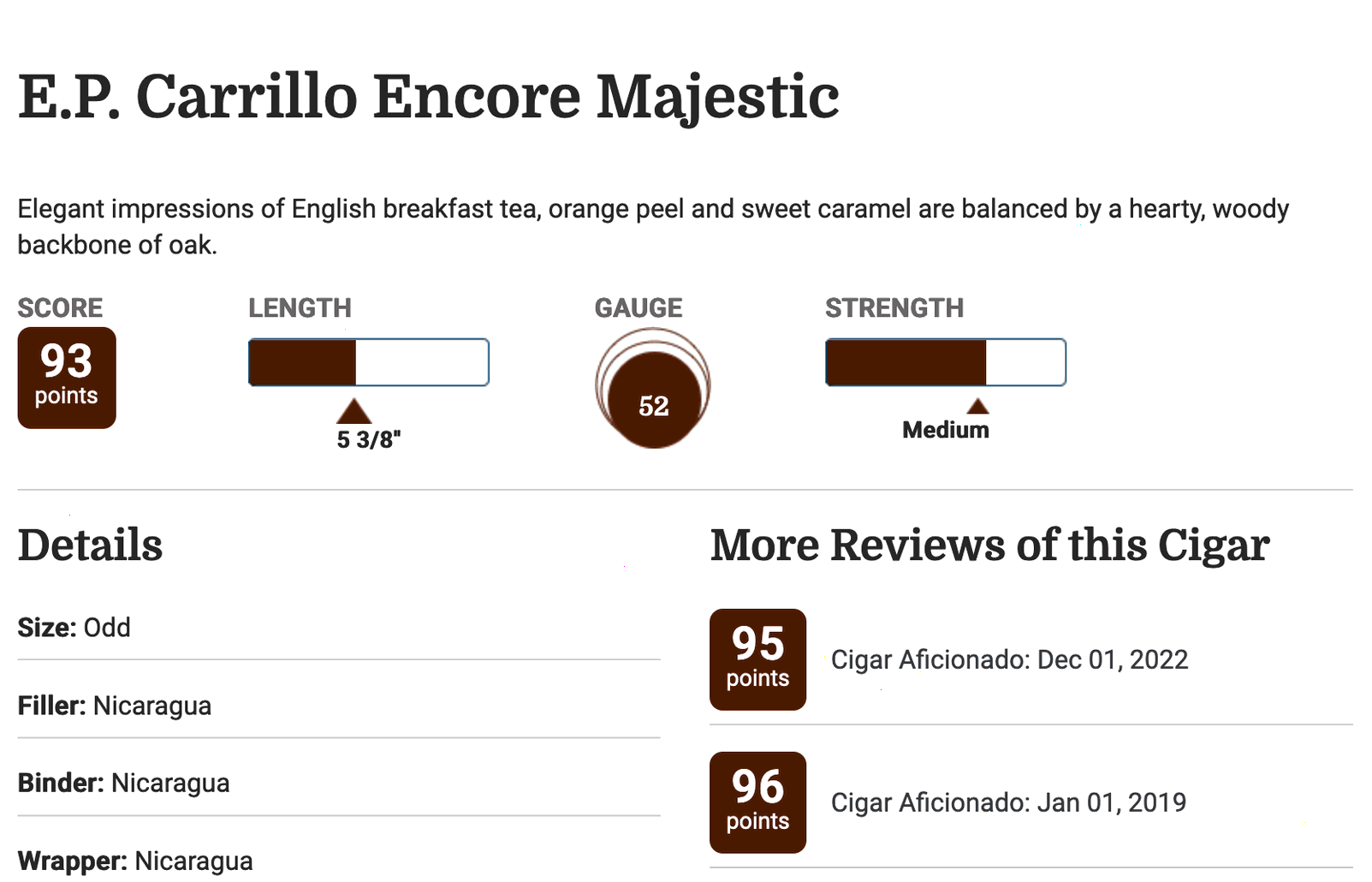 Le E.P. Carrillo Encore Majestic dans Cigar Aficionado