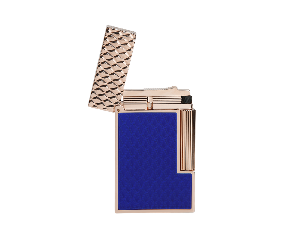 Briquet Ligne 2 guilloche sous laque bleue et or rose