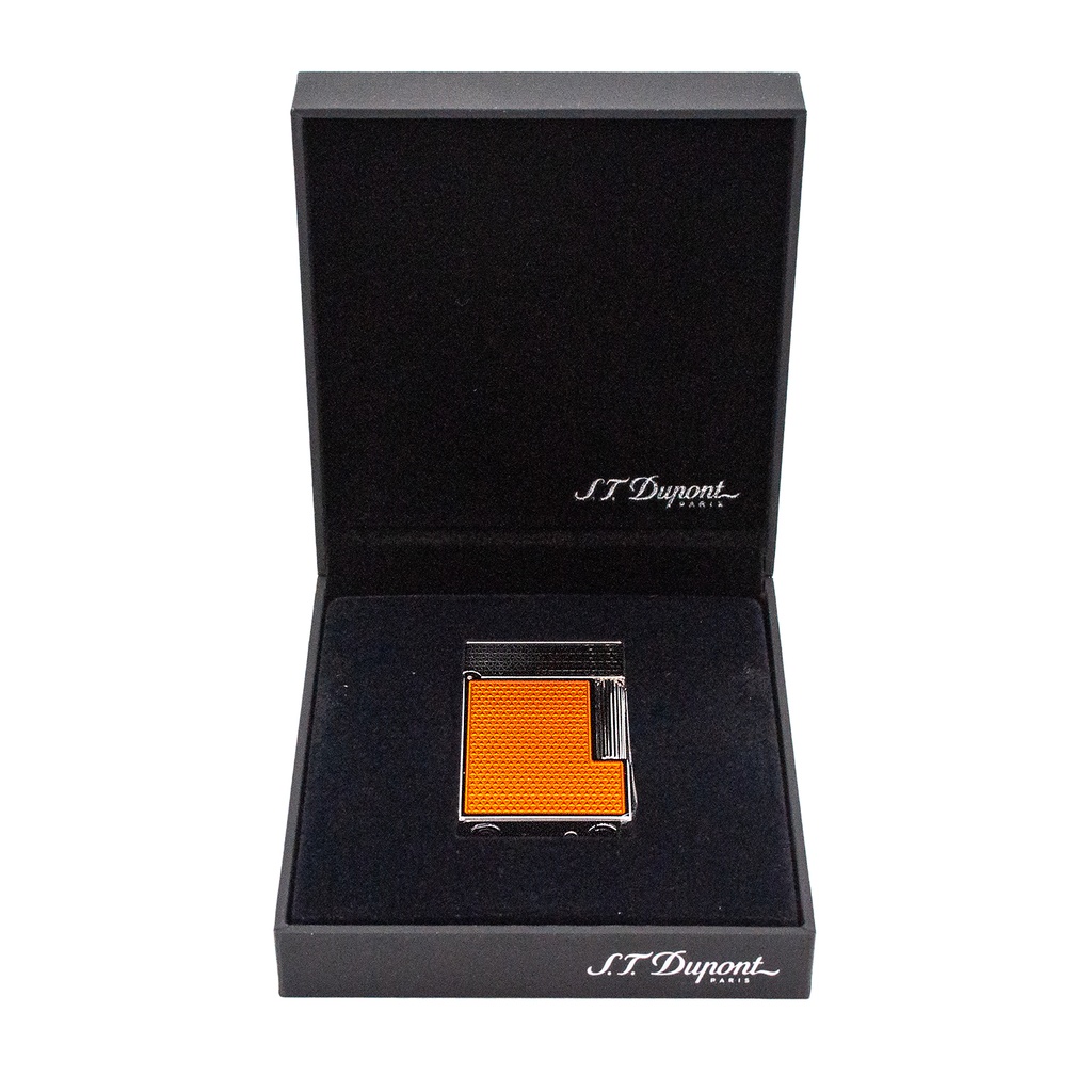 Briquet Dupont Ligne 2 guilloche sous laque orange vif