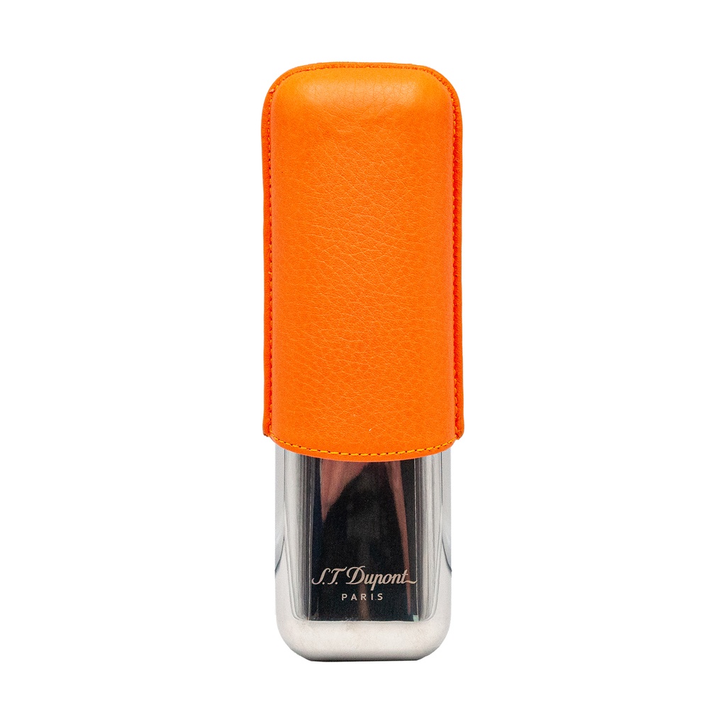 S.T.Dupont Etui 2 cigares orange et chrome grainé