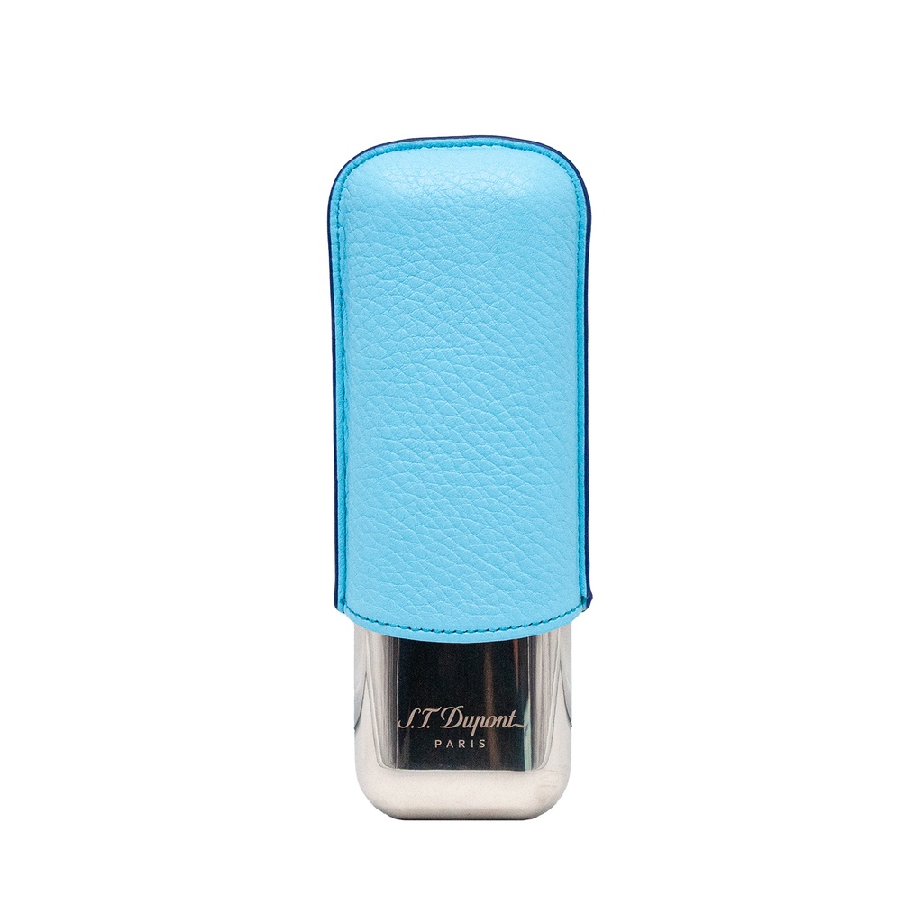 Étui S.T. Dupont 2 cigares turquoise et chrome grainé