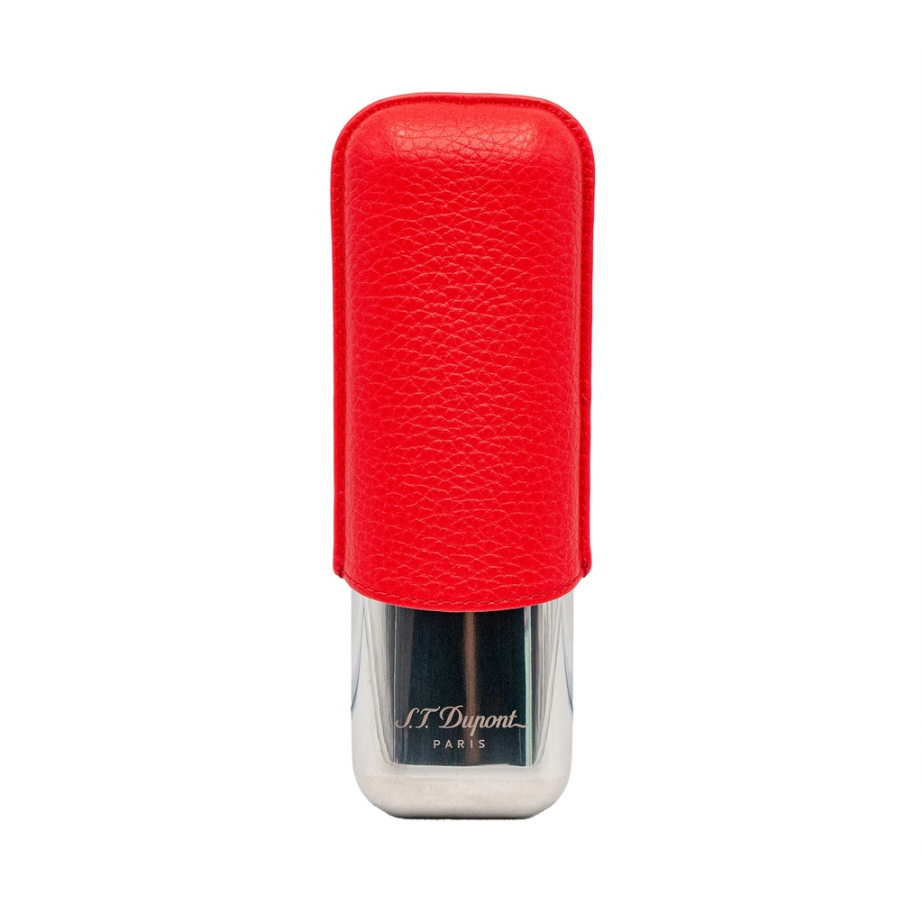 S.T.Dupont Etui 2 cigares rouge et chrome grainé