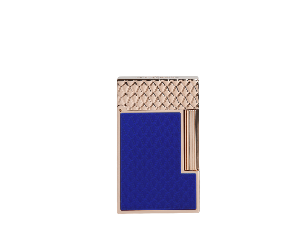 ​​​Briquet Dupont Ligne 2 guilloche sous laque bleue et or rose