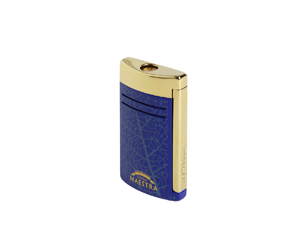 Briquet Dupont Maxijet Partagas Linea Maestra bleu et or
