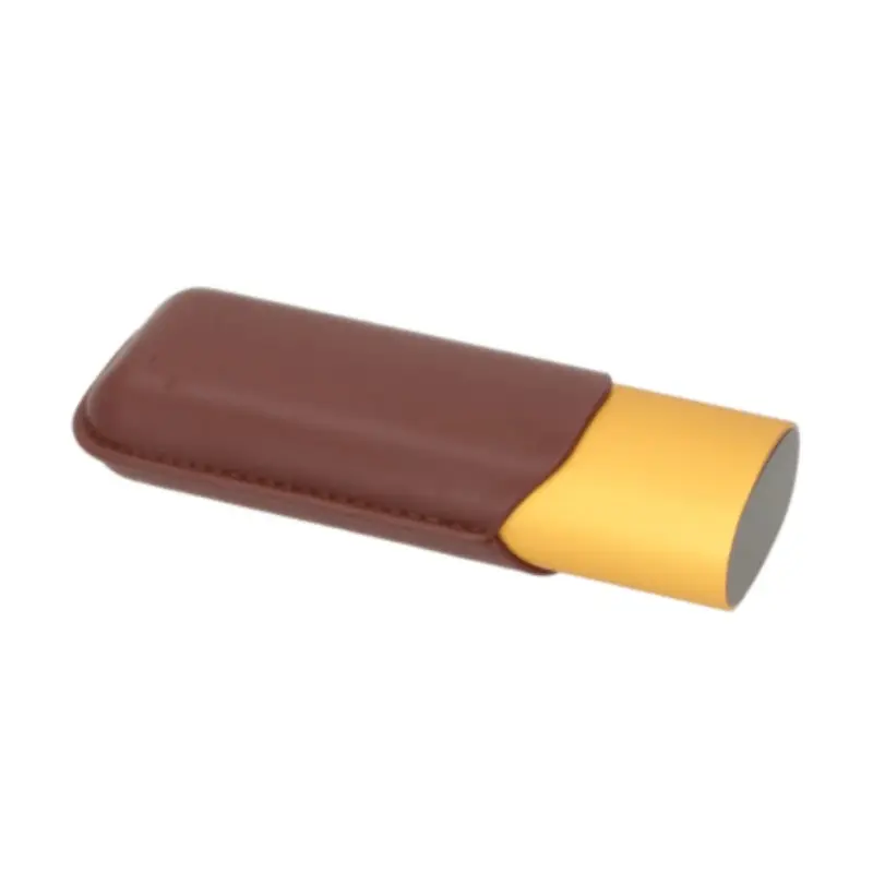 Angelo Etui 2 cigares Cuir marron et métal chromé